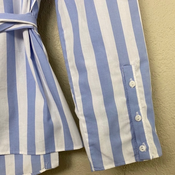 Zara v-neck Striped Long Sleeve Wrap Blouse Medium - Picture 4 of 6